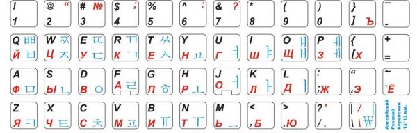 Корейский, английский и русский алфавит на белом фоне 13*13 мм