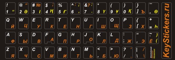 Казахский, английский и русский алфавит на черном фоне
