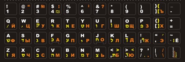 Иврит, английский и русский алфавит на черном фоне 13*13 мм
