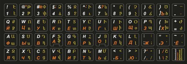 Армянский (фонетический), английский и русский алфавит на чёрном фоне