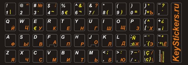 Испанский, английский и русский алфавит на чёрном фоне