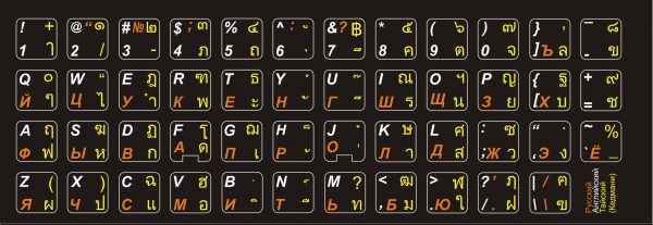 Тайский (кедмани), английский и русский алфавит на черном фоне