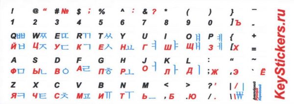 Корейский, английский и русский алфавит на белом фоне