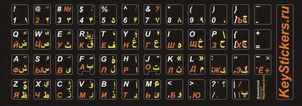Персидский (фарси), английский и русский алфавит на чёрном фоне